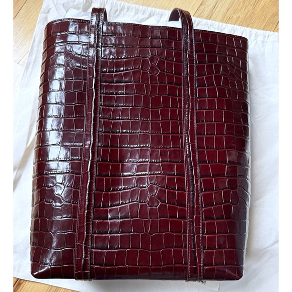 NWT Sezane The Tote Chocolate Crocodile Embossed Leather Large Tote Purse - Picture 6 of 10